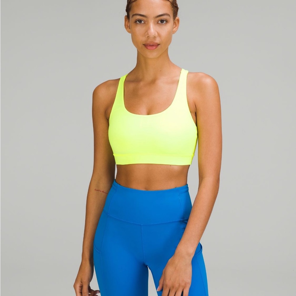 Lululemon energy bra medium support B-D cup highlight yellow sports bra